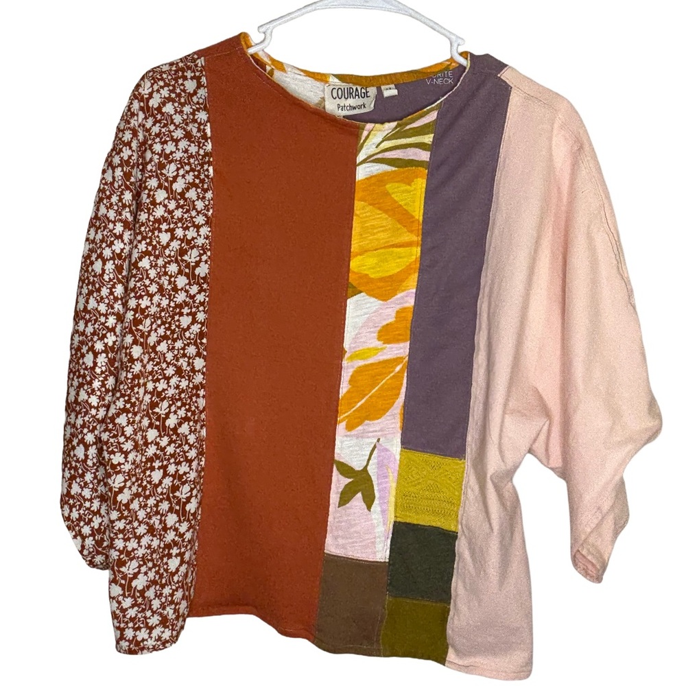 Upcycled Patchwork M Blouse Unique Retro Pink Pur… - image 8